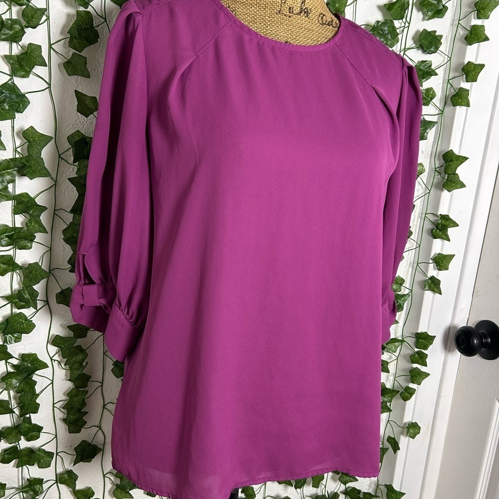 Worthington Pink and Purple Relaxed Blouse with 3/4 Sleeves